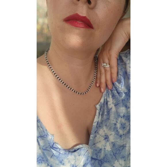 Deb Guyot Sterling Silver Herkimer Diamond Quartz Onyx Choker Necklace 18" - Picture 10 of 12